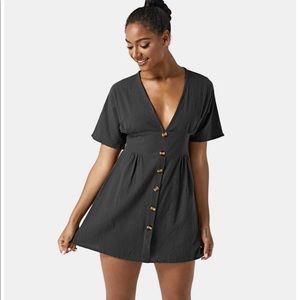 Halara Plunge Black Button Dress
